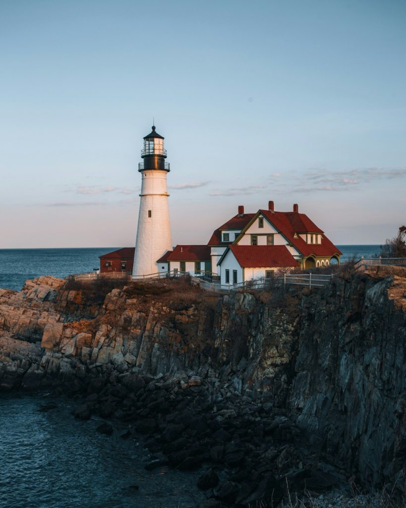 Maine lighthouse overlooking the rocky Atlantic coast