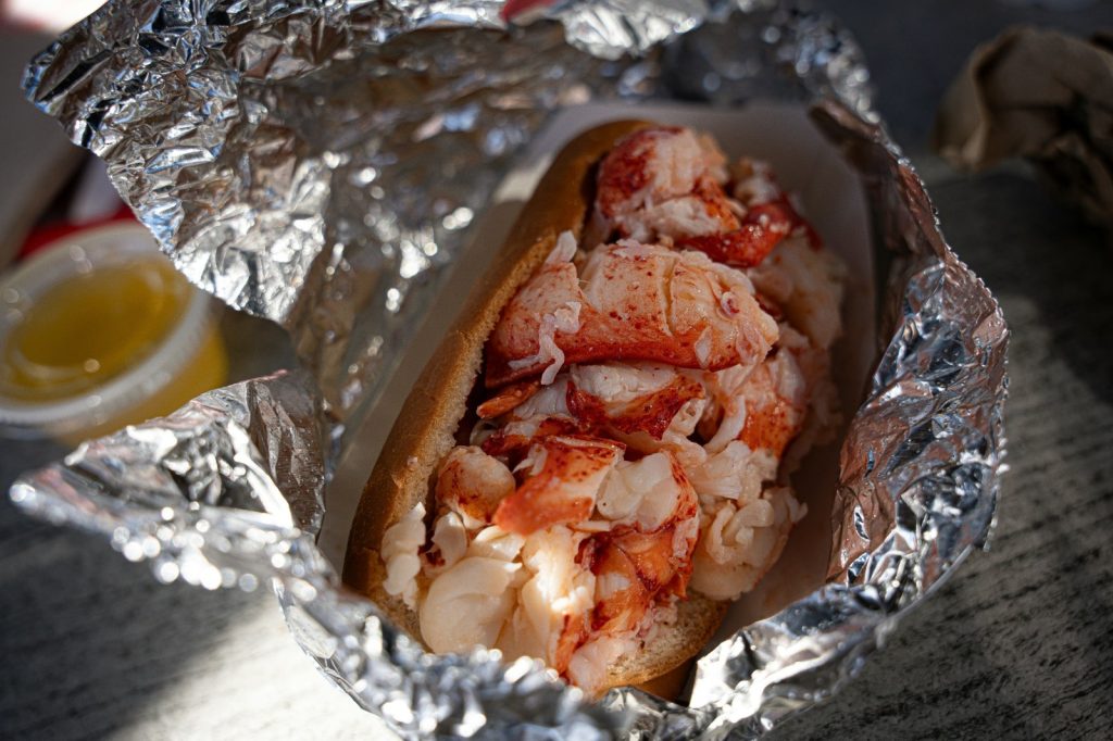 New England lobster roll during a summer vacation in Maine