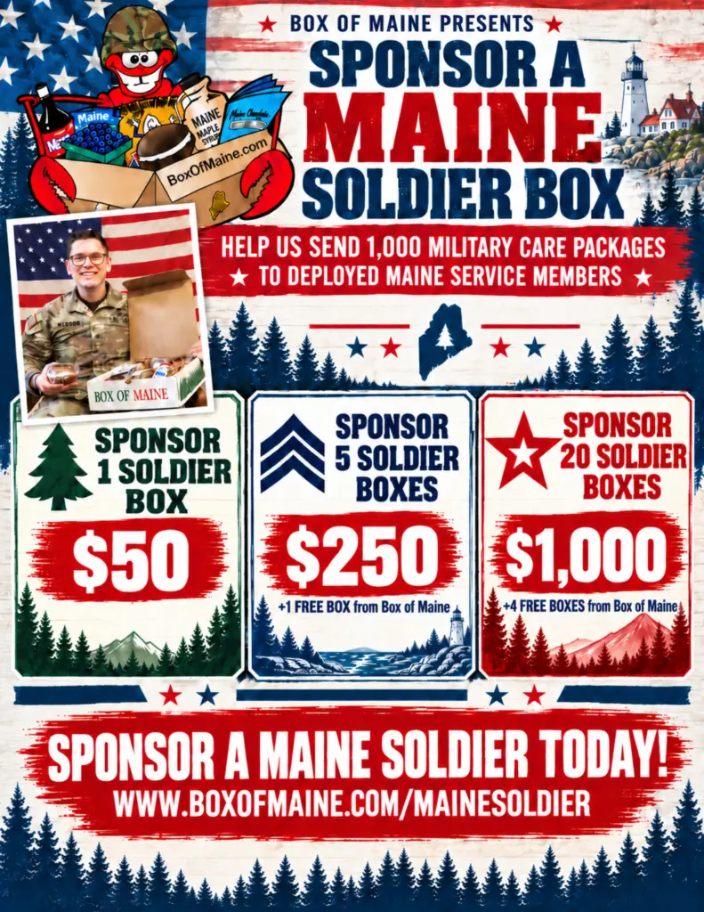 Sponsor a Maine Soldier Box flyer with sponsorship levels of 50, 250 and 1,000 dollars