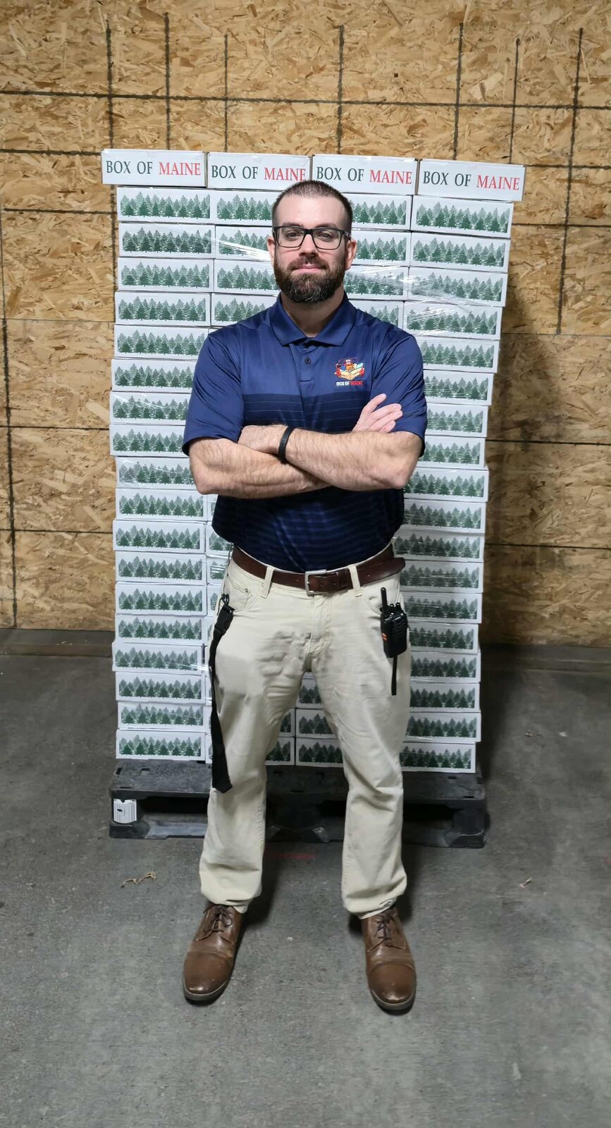 A full pallet of Box of Maine care packages ready to ship to deployed troops